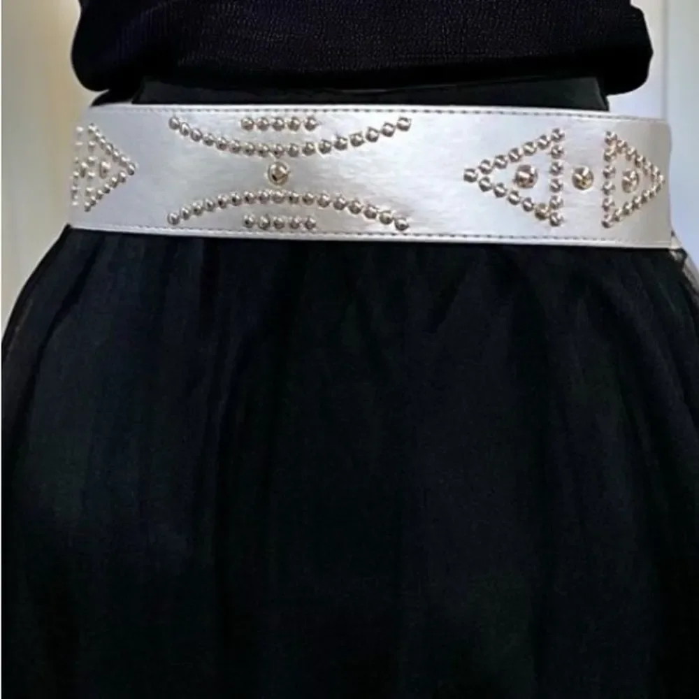 Wide Silver Studded Oversized Buckle Statement Belt NWT